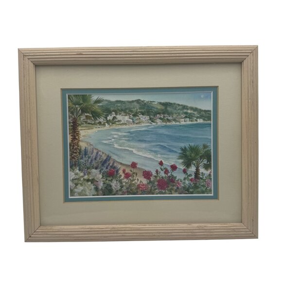Ruth Basler Burr Signed Coastal Beach Scene Matted Print Framed Landscape Art - Picture 1 of 4